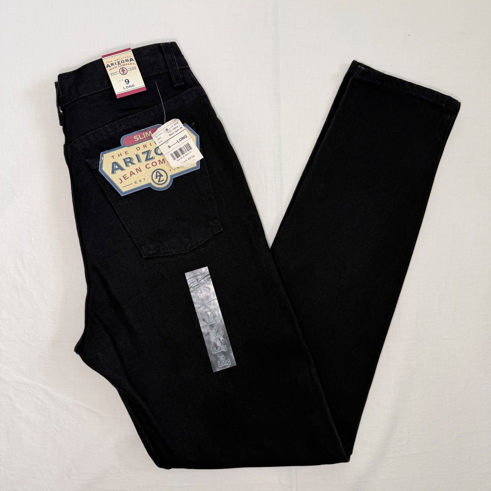 Vintage 90s Deadstock Arizona Jeans Womens Black Slim Size 9‎ Long NWT Made USA